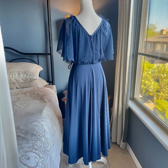 Vintage Navy Blue Chiffon Maxi Dress - Picture 7 of 14